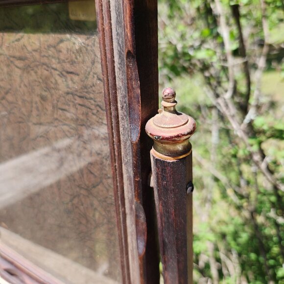 Antique Wooden Swinging Tabletop Picture Frame With Glass Pane, brass finials De - Picture 10 of 12
